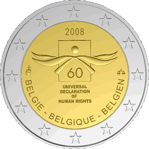 België 2 Euro 2008 Mensenrechten UNC